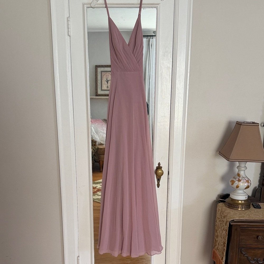 NWT David's Bridal Dusty Rose Chiffon V-Neck Spaghetti Strap Maxi Dress